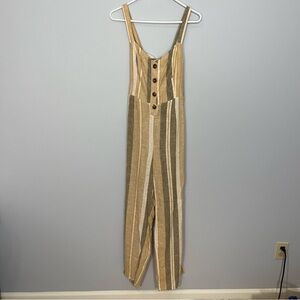 Romeo + Juliet Couture Jumpsuit Womens Medium Beige Gray Stripes Linen Blend